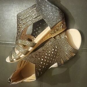 Women's Silver & Gold Glitter Gladiator Style Sandal- Size 37 (6 1/2 US)